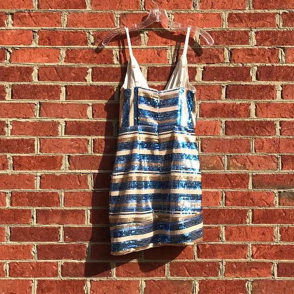 RYSE X Revolve Blue & Gold Sequin Wrap Mini Dress - Picture 16 of 16